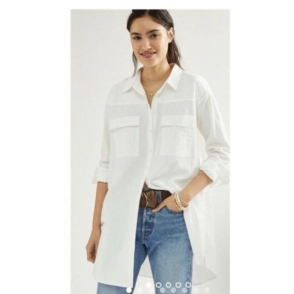 Maeve by Anthropologie white textured oversized tunic button up medium - Picture 1 of 9